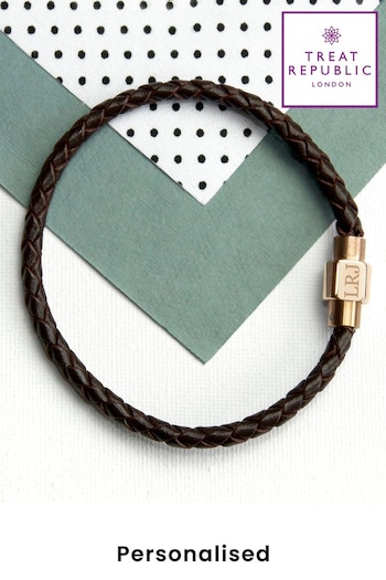 Treat Republic Personalised Gold Clasp Brown Bracelet (E96032) | £29