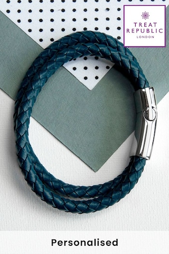 Treat Republic Green Personalised Teal Leather Bracelet (E96037) | £28