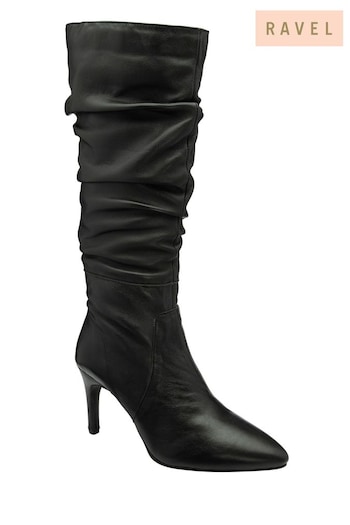 Ravel Black Leather Stiletto-Heel Knee-High Boots (E96352) | £120