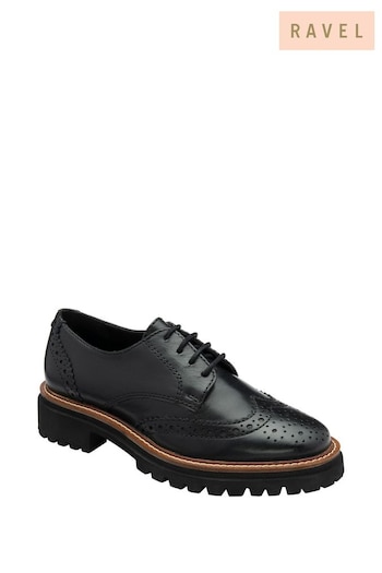 Ravel Black Leather Cleated-Sole Brogues (E96393) | £85