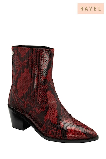 Ravel Red Snake-Print Leather Ankle Boots (E96398) | £95