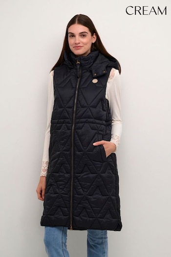 Cream Blue Gaiagro Long Quilted Hood Waistcoat (E96490) | £100