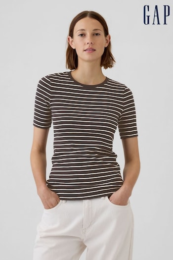 Gap Brown Stripe Modern Cotton-Modal Crew Neck Short Sleeve T-Shirt (E96610) | £20