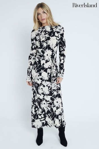 River Island Black Floral Column Dress (E96791) | £56