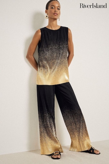 River Island Black Ombre Foil Plisse Trousers (E96891) | £35