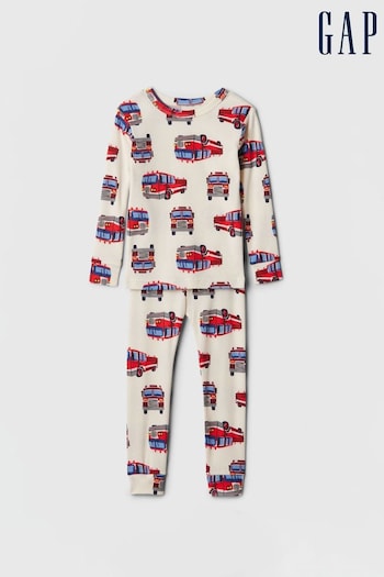 Gap Cream Fire Truck Cotton Long Sleeve Pyjama Set (6mths-5yrs) (E96941) | £16