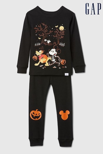 Gap Black Disney Mickey Mouse Halloween Pumpkin Long Sleeve Pyjama Set (12mths-5yrs) (E96960) | £18