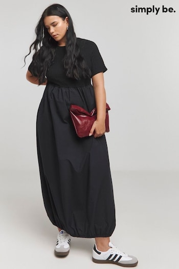 Simply Be Black Jersey Poplin Mix Puffball Dress With Pockets (E96987) | £39