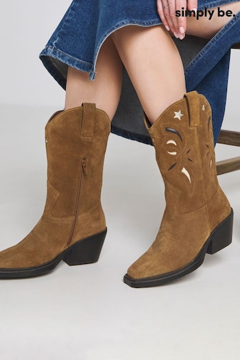 Simply Be Brown Cut Out Detail Calf Height Western Boots (E96991) | £69