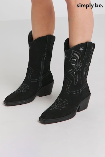 Simply Be Black Cut Out Detail Western Boots In Extra Wide Fit Standard Calf (E97001) | £69