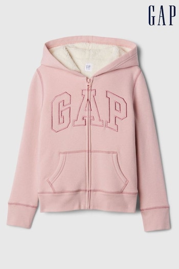 Gap Pink Logo Sherpa-Lined Zip Hoodie (4-13yrs) (E97159) | £30