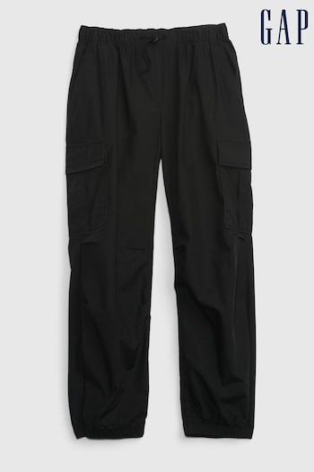 Gap Black Pull On Cargo Parachute ribbed trousers (4-13yrs) (E97228) | £25