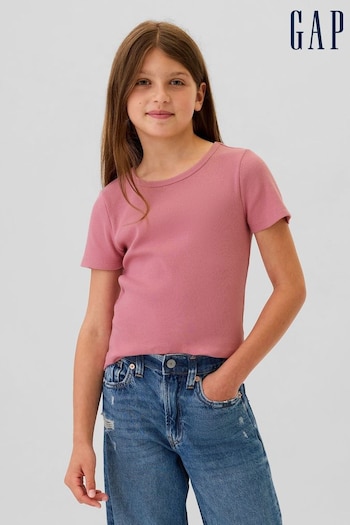 Gap Pink Ribbed Short Sleeve Crew Neck T-Shirt (4-13yrs) (E97233) | £8