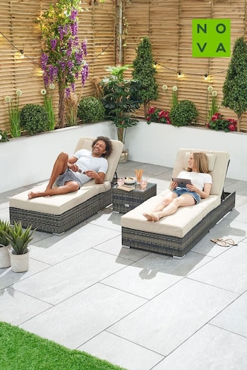 Nova Outdoor Living Brown Rimini Garden Sun Lounger Set with Coffee Table (E97382) | £700