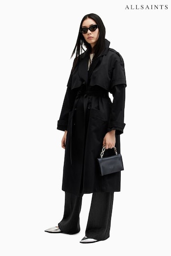 AllSaints Black Clyde Trench Coat (E97519) | £339