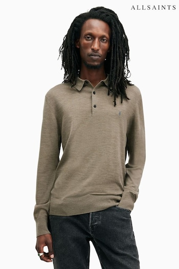 AllSaints Green Mode Merino Longsleeve Polo Shirt (E98043) | £95