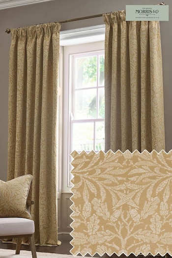 Morris & Co Saffron Acorn Tonal Jacquard Pencil Pleat Pencil Pleat Curtains (E98075) | £80 - £210