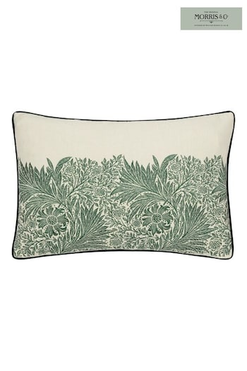 Morris & Co. Leaf Green Marigold Embroidered Piped Cushion (E98084) | £42