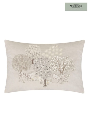 Morris & Co Linen The Brook Embroidered Velvet Braided Cushion (E98110) | £48