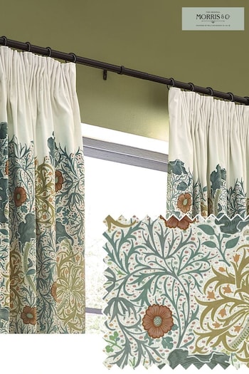 Morris & Co Stone Sunflower Seaweed Matt Velvet Pencil Pleat Curtain (E98259) | £86 - £220