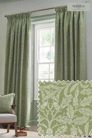 Morris & Co Sage Acorn Tonal Jacquard Pencil Pleat Curtain (E98260) | £80 - £210