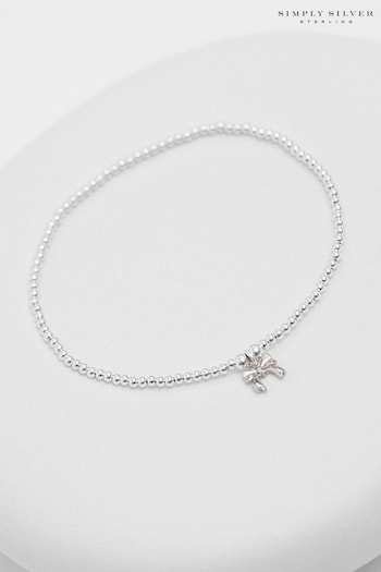 Simply Silver Silver Tone 925 Bow Charm Stretch Bracelet (E98381) | £35