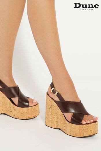 Dune London Brown Kaiden Chunky Cork Wedge Sandals (E99061) | £95