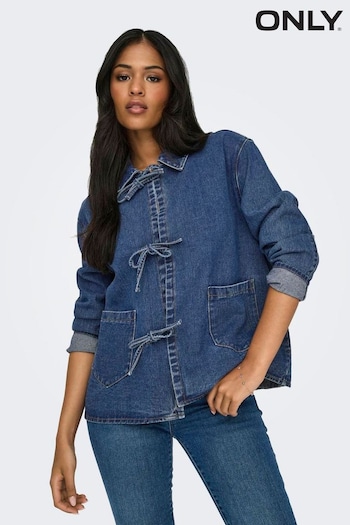 ONLY Blue 100% Cotton Tie Front Bow Denim Jacket (E99244) | £42