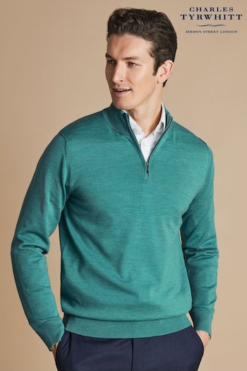 Charles Tyrwhitt Green Merino Quarter Zip Jumper (E99314) | £80