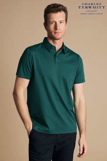 Charles Tyrwhitt Green Plain Short Sleeve Jersey Polo Shirt (E99332) | £60