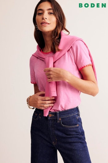 Boden Pink Ali Crochet T-Shirt (E99424) | £38