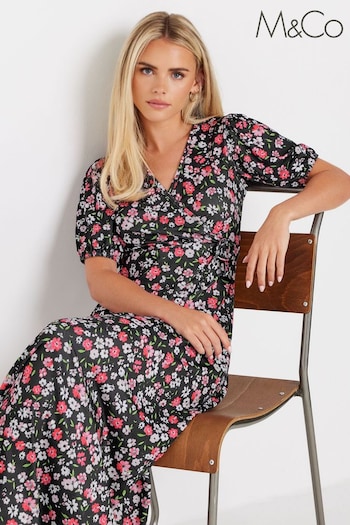 M&Co Black Petite Floral Wrap Front Maxi Dress (E99525) | £39