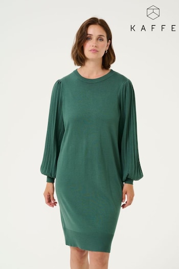 Kaffe Green Kalone Knit Dress Round Neck Knee Length (F00799) | £65