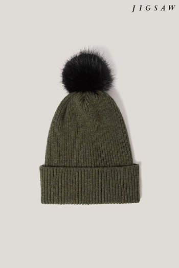 Jigsaw Green Lambswool Pom Hat (F02455) | £59