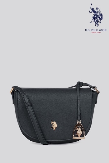 U.S. Polo Assn Black Womens Jones Flap Cross-Body Bag (F02697) | £60