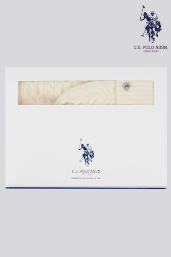 U.S. Polo Assn. White Signature Womens Cable Knit Beanie & Scarf Set (F03953) | £45