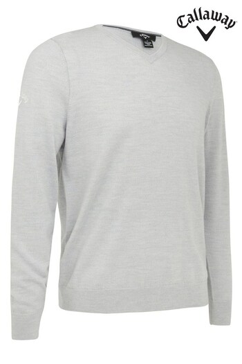 Callaway Apparel Mens Blue Merino Wool V-Neck Sweater (F04183) | £90