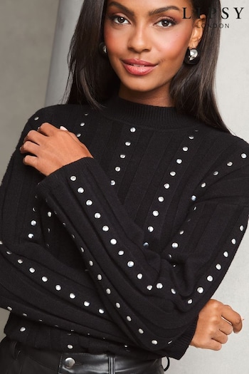 Lipsy Black Studded Knitted Co-Ord Jumper (F05126) | £48