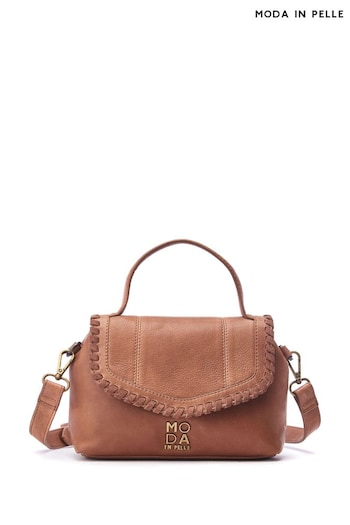 Moda in Pelle Amelia Whipstitch Detail Leather Brown Cross-Body Bag (F06745) | £89