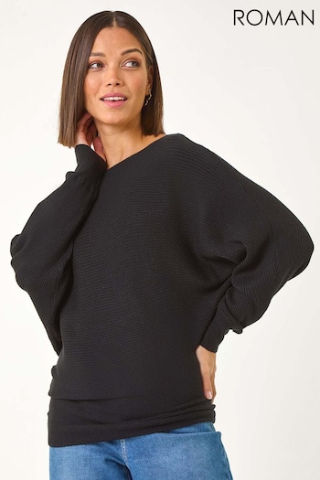 Roman Black Ribbed Batwing Knit Jumper (F07028) | £40