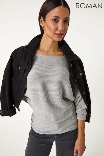 Roman Grey Ribbed Batwing Knit Jumper (F07036) | £40