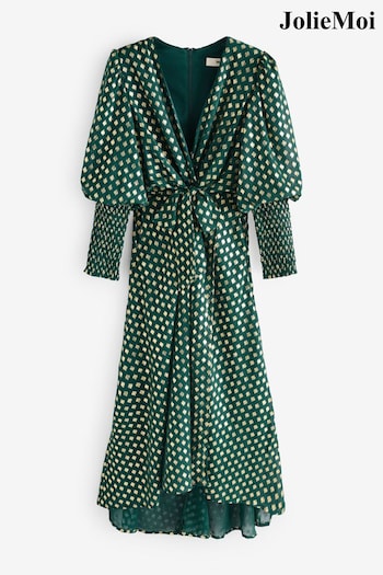 Jolie Moi Green Metallic Spot Print Puffy Sleeve Maxi Dress (F07218) | £79