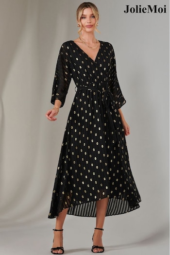 Jolie Moi Black Plain Gold Spot Chiffon Dress (F07228) | £75