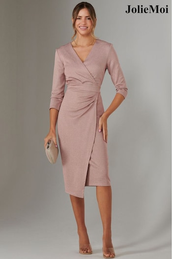 Jolie Moi Pink Metallic Wrap Bodycon Dress (F07248) | £75