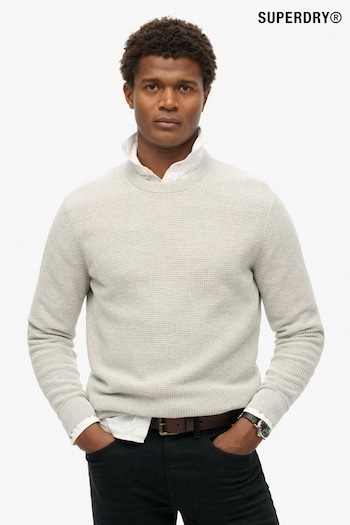 Superdry Grey Textured Crew Knitted 100% Cotton Jumper (F07618) | £60