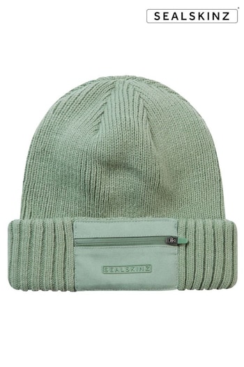 Sealskinz Green Colby Waterproof Zipped Pocket Knitted Beanie (F12207) | £40