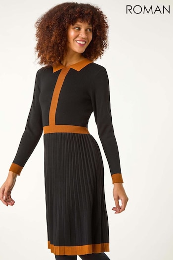 Roman Black Contrast Collar Knitted Dress (F12270) | £55