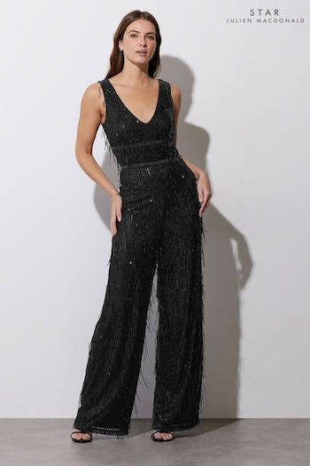 Star by Julien MacDonald Black Tassel Sequin Jumpsuit (F12462) | £95