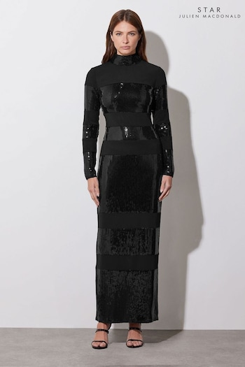 Star by Julien MacDonald Black Sequin Stripe Maxi Dress (F12468) | £95