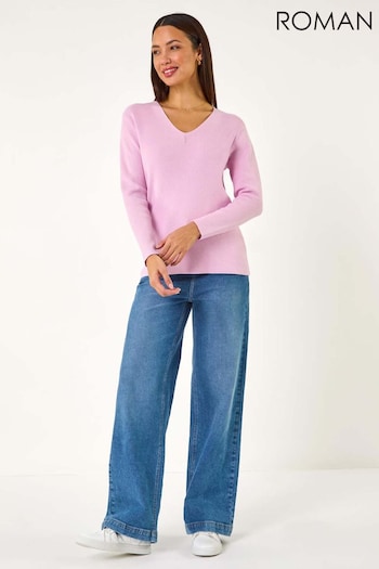 Roman Pink Soft Knit V-Neck Jumper (F13606) | £40